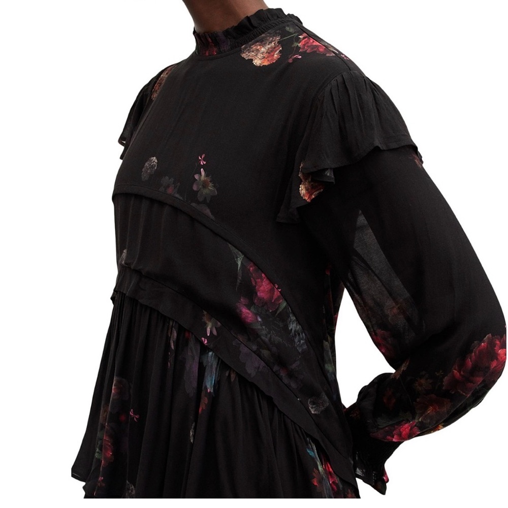 All Saints Black Floral High Low Dress - Picture 3 of 7